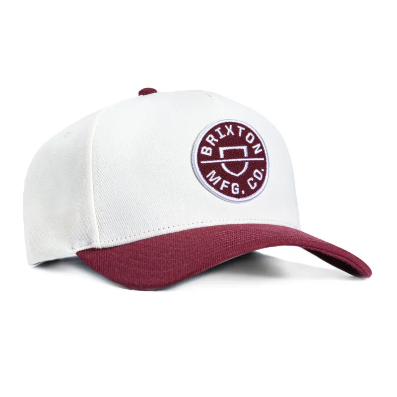 Brixton Crest Snapback Hat - White, Cardinal sold by Hat Club