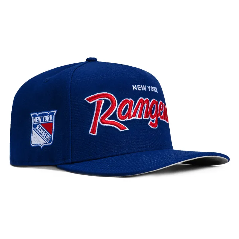 New Era 9Fifty A-Frame New York Rangers Logo Patch Snapback Script Hat - Royal made by New Era