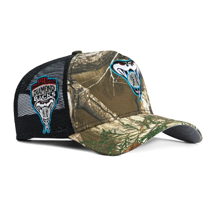 New Era 9Forty A-Frame Arizona Diamondbacks Inaugural Patch Snakehead Snapback Trucker Hat - Realtree, Black made by New Era