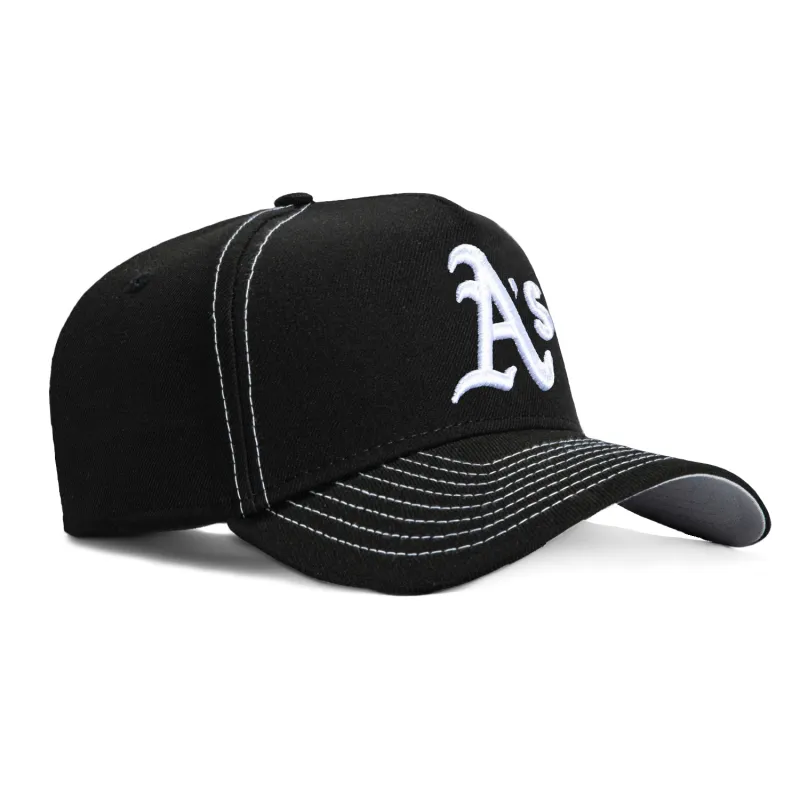 New Era 9Forty A-Frame Contrast Stitch Oakland Athletics Snapback Hat - Black, White sold by Hat Club