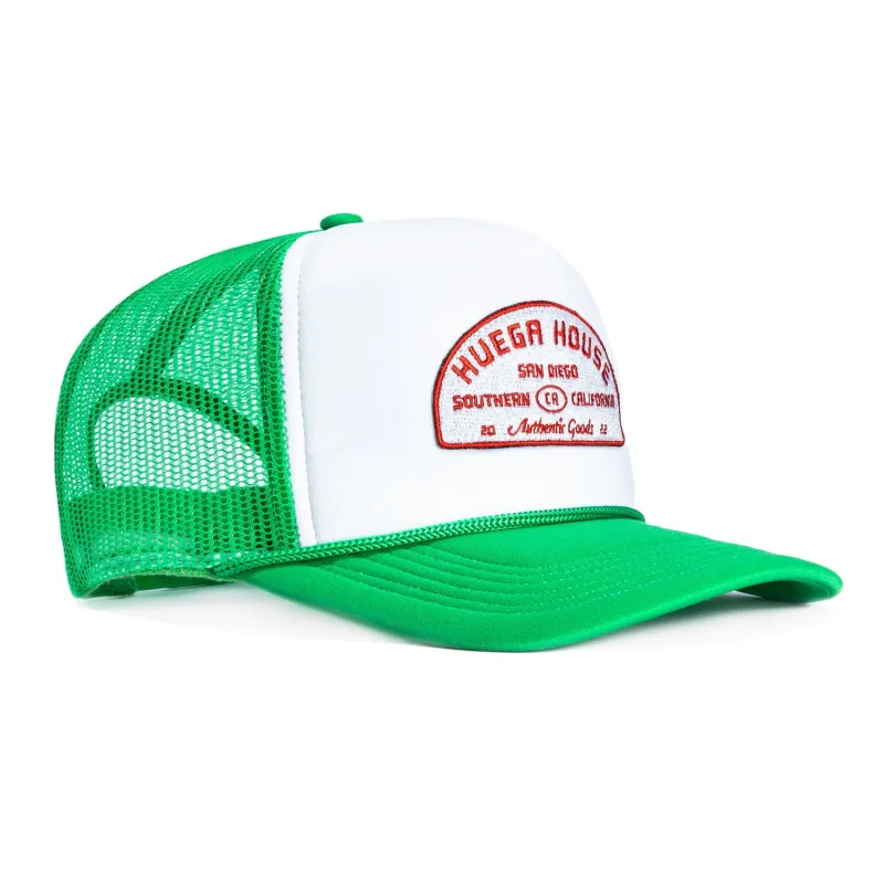 Huega House High Tide Foam Trucker Snapback Hat - Green, White made by Huega House