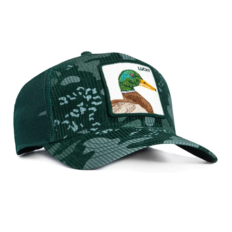 Goorin Bros Duck Camo Lucky Adjustable Snapback Corduroy Trucker Hat - Green sold by Hat Club
