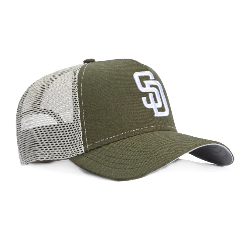 New Era 9Forty A-Frame San Diego Padres Snapback Trucker Hat - Olive, Stone sold by Hat Club
