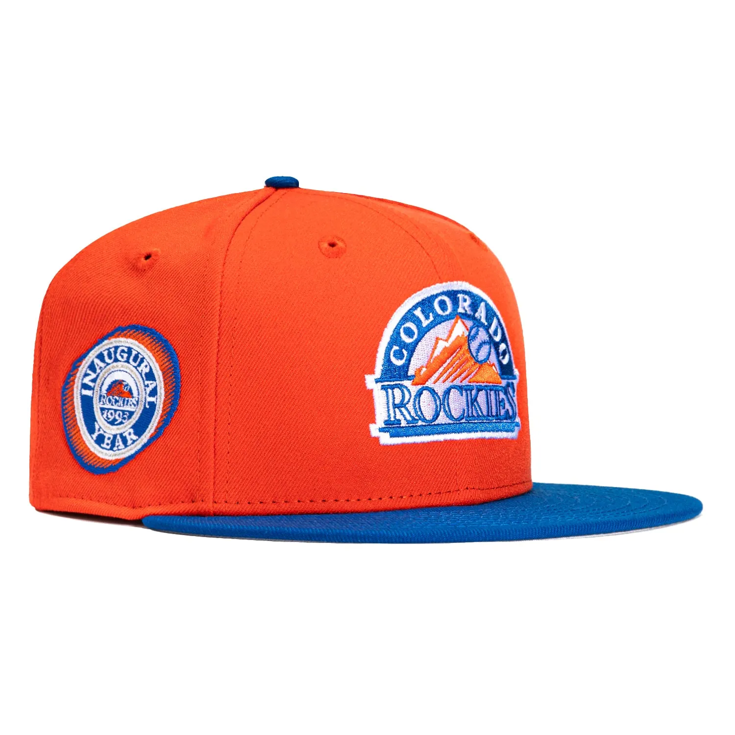 New Era 59Fifty Colorado Rockies Inaugural Patch Logo Hat - Orange, Royal sold by Hat Club