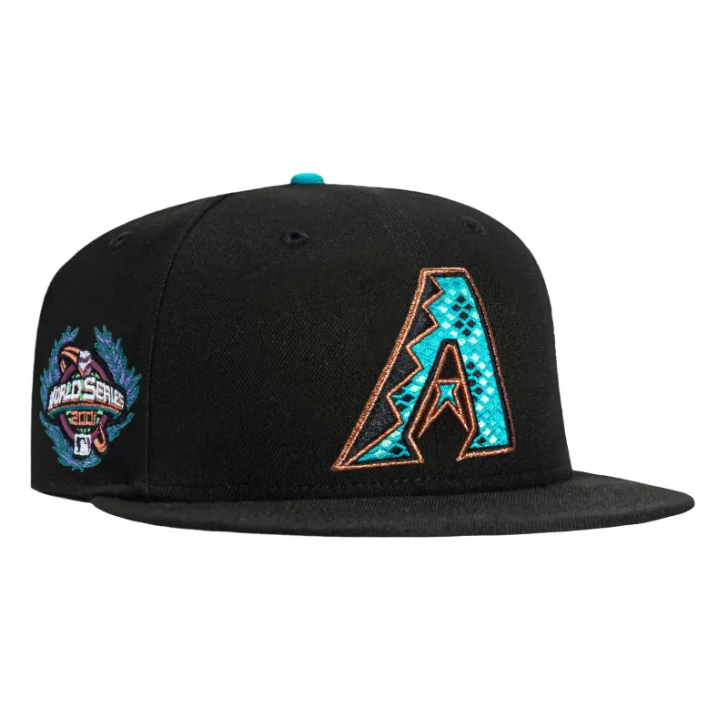 New Era 59Fifty Arizona Diamondbacks 2001 World Series Patch A Scale Hat - Black, Teal, Metallic Copper sold by Hat Club