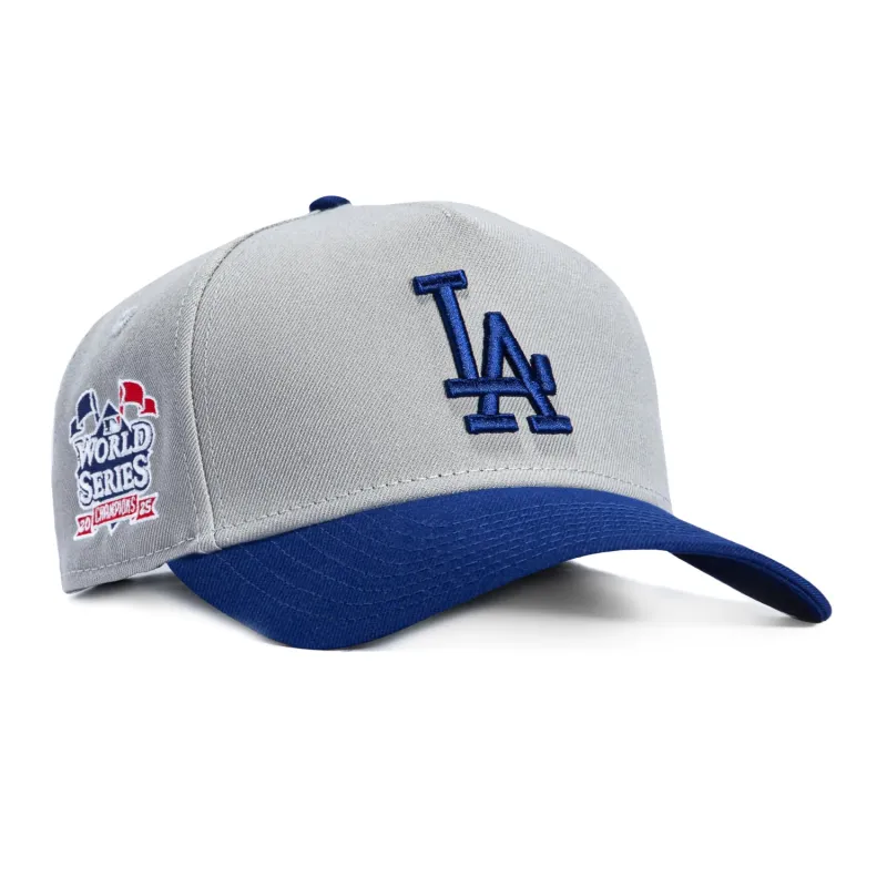 New Era 9Forty A-Frame Los Angeles Dodgers 2025 World Series Champions Flags Patch Snapback Hat - Grey, Royal sold by Hat Club