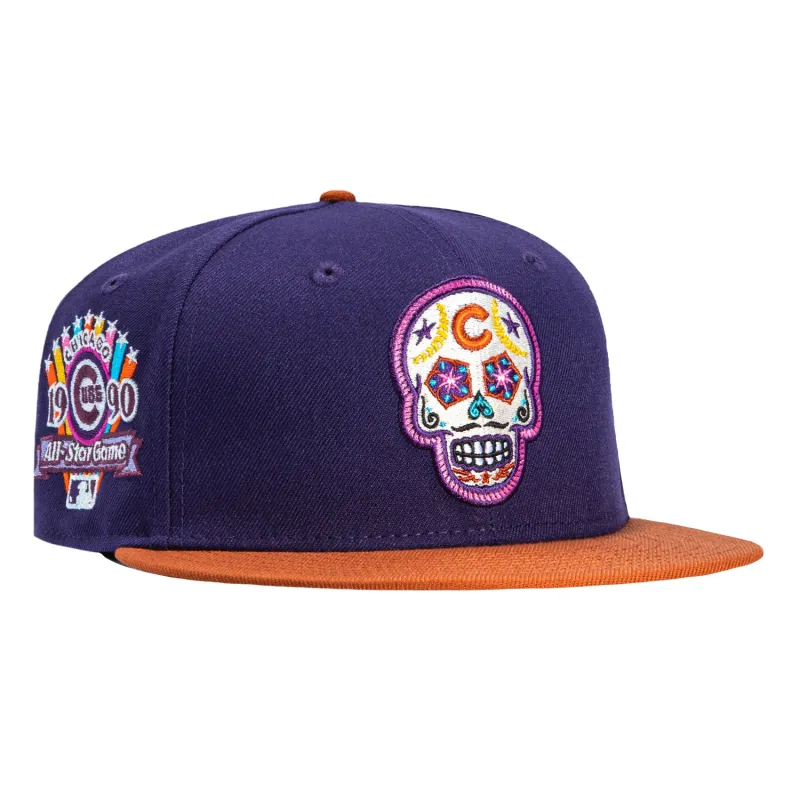 New Era 59Fifty Chicago Cubs 1990 All Star Game Patch Sugar Skull Hat - Purple, Burnt Orange sold by Hat Club