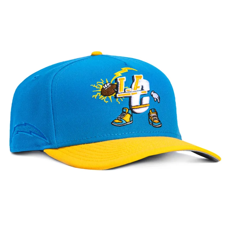 New Era 9Fifty A-Frame Cartoon Los Angeles Chargers Logo Patch Snapback Hat - Light Blue, Gold made by New Era