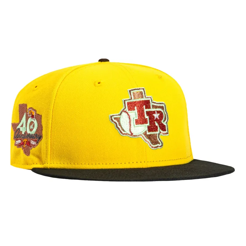 New Era 59Fifty Texas Rangers 40th Anniversary Patch 1982 Hat - Yellow, Black sold by Hat Club