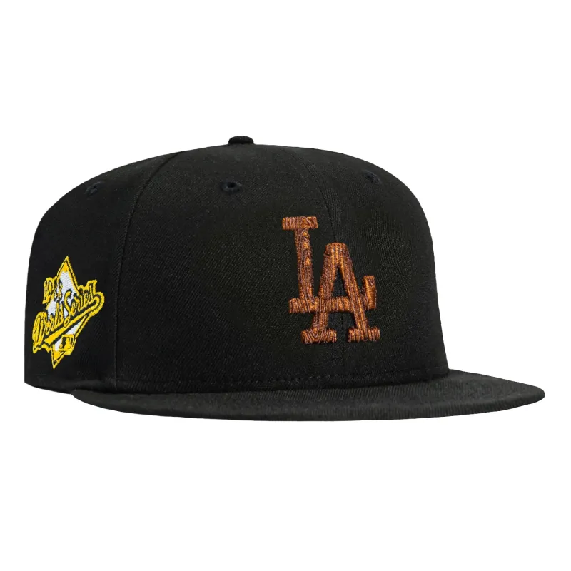 New Era 59Fifty Los Angeles Dodgers 1988 World Series Patch Wood Hat - Black, Brown sold by Hat Club