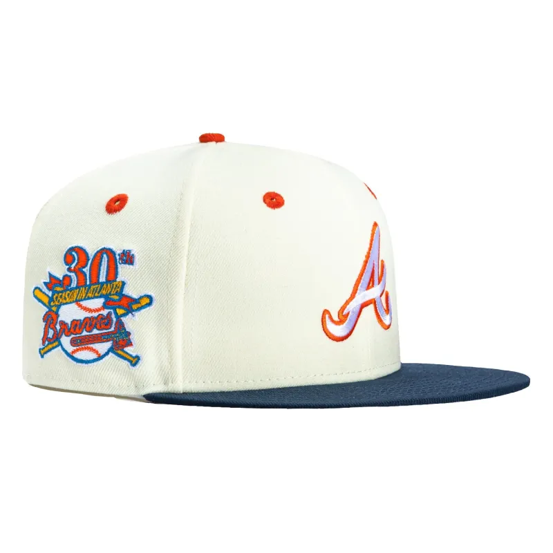New Era 59Fifty Atlanta Braves 30th Anniversary Patch Hat - White, Navy, Orange sold by Hat Club