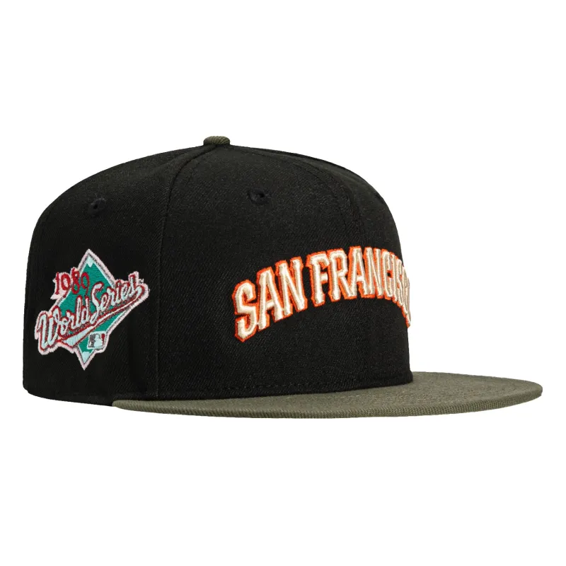 New Era 59Fifty San Francisco Giants 1989 World Series Patch Word Hat - Black, Olive, Orange sold by Hat Club