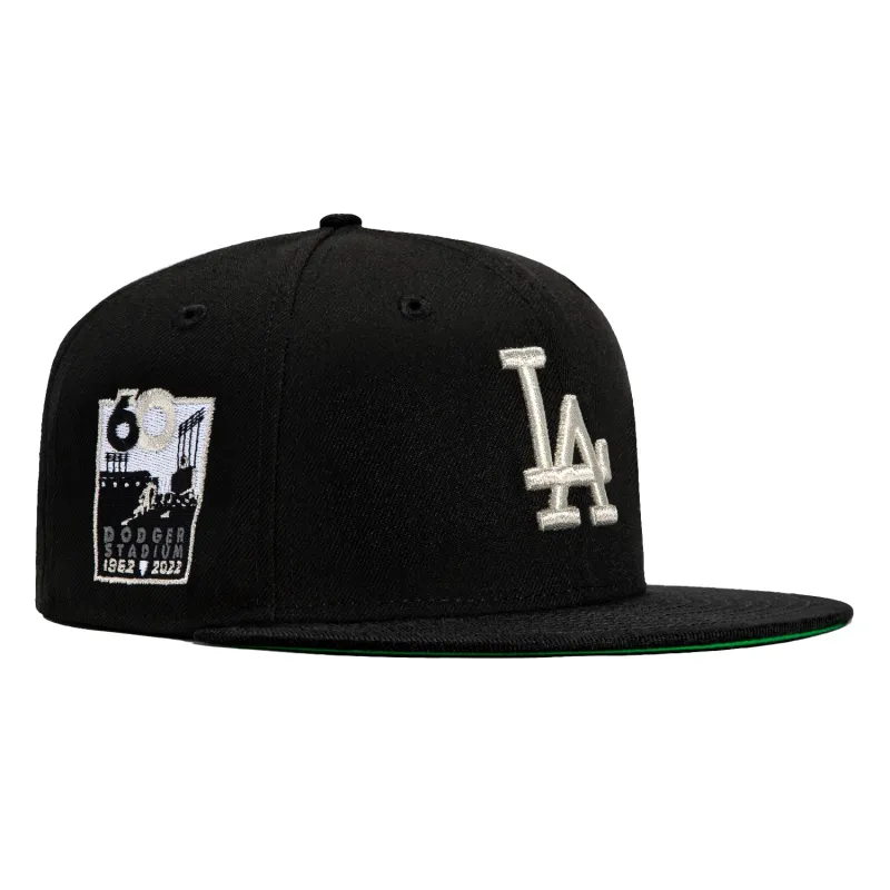 New Era 59Fifty Los Angeles Dodgers 60th Anniversary Stadium Patch Hat - Black, Metallic Silver sold by Hat Club