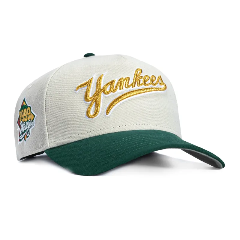 New Era 9Forty A-Frame New York Yankees 1999 World Series Patch Snapback Script Hat - Stone, Green sold by Hat Club
