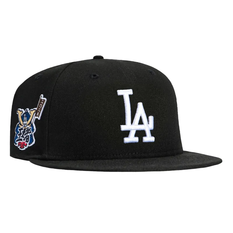 New Era 9Fifty A-Frame Los Angeles Dodgers 2025 World Series Champions Samurai Patch Snapback Hat - Black, White made by New Era