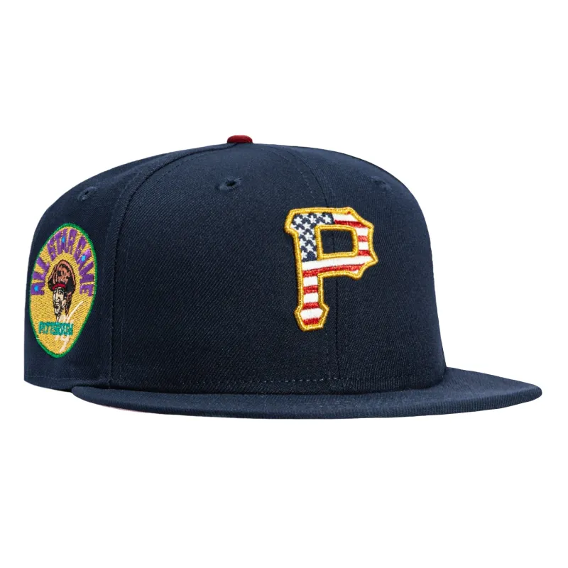 New Era 59Fifty Pittsburgh Pirates 1974 All Star Game Patch USA Flag Fill Pink UV Hat - Navy made by New Era