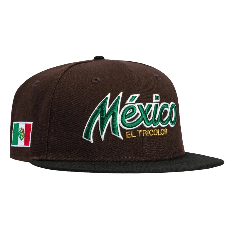New Era 59Fifty Mexico El Tricolor Mexico Flag Patch Script Pink UV Hat - Brown, Black sold by Hat Club