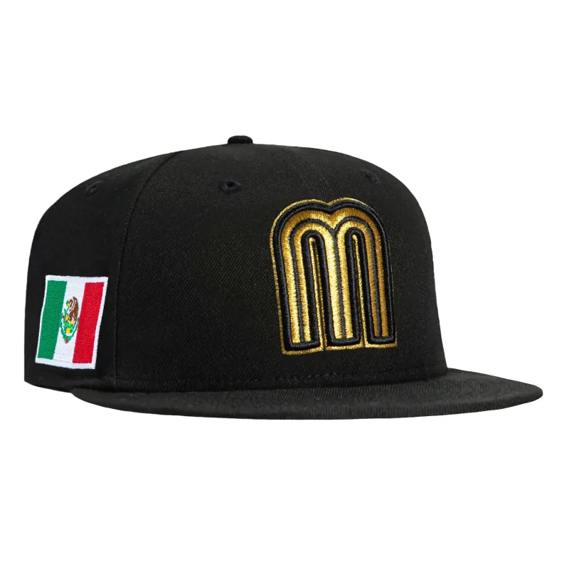 New Era 59Fifty Mexico World Baseball Classic Mexico Flag Patch Hat - Black, Metallic Gold sold by Hat Club