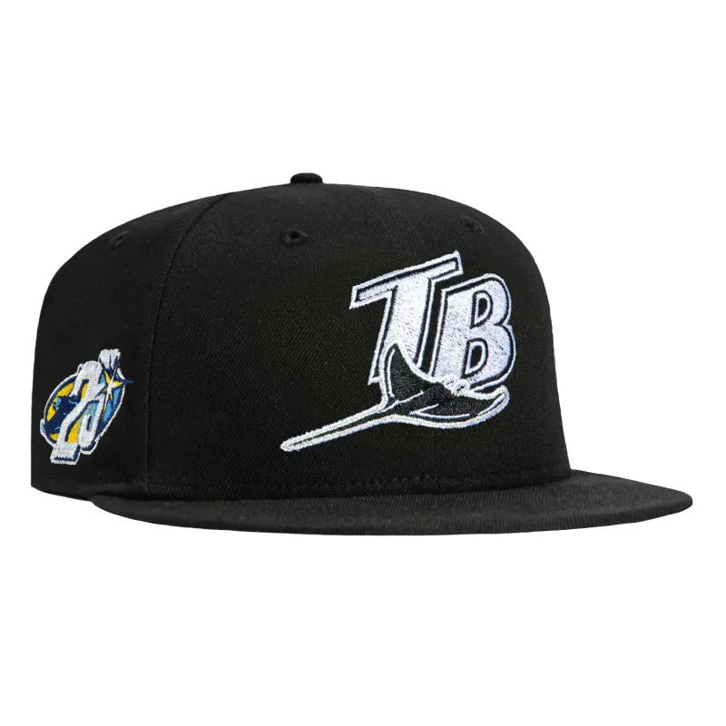 New Era 59Fifty Tampa Bay Rays 25th Anniversary Patch 1998 TB Hat - Black, White sold by Hat Club
