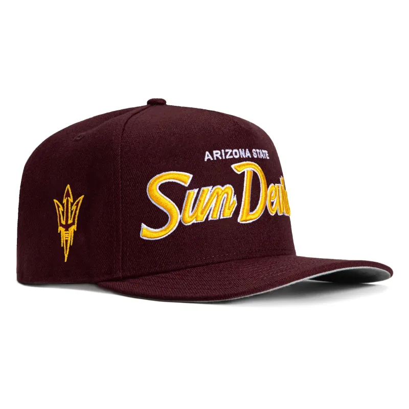 New Era 9Fifty A-Frame Arizona State Sun Devils Logo Patch Script Snapback Hat - Maroon made by New Era