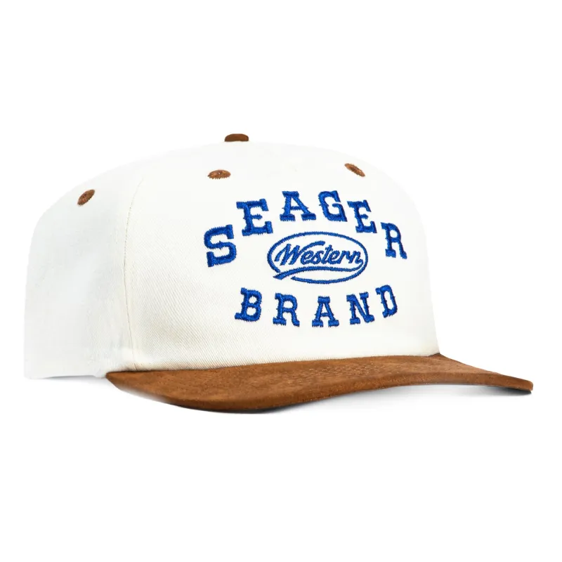 Seager Western Brand Salon Snapback Hat - White, Brown sold by Hat Club
