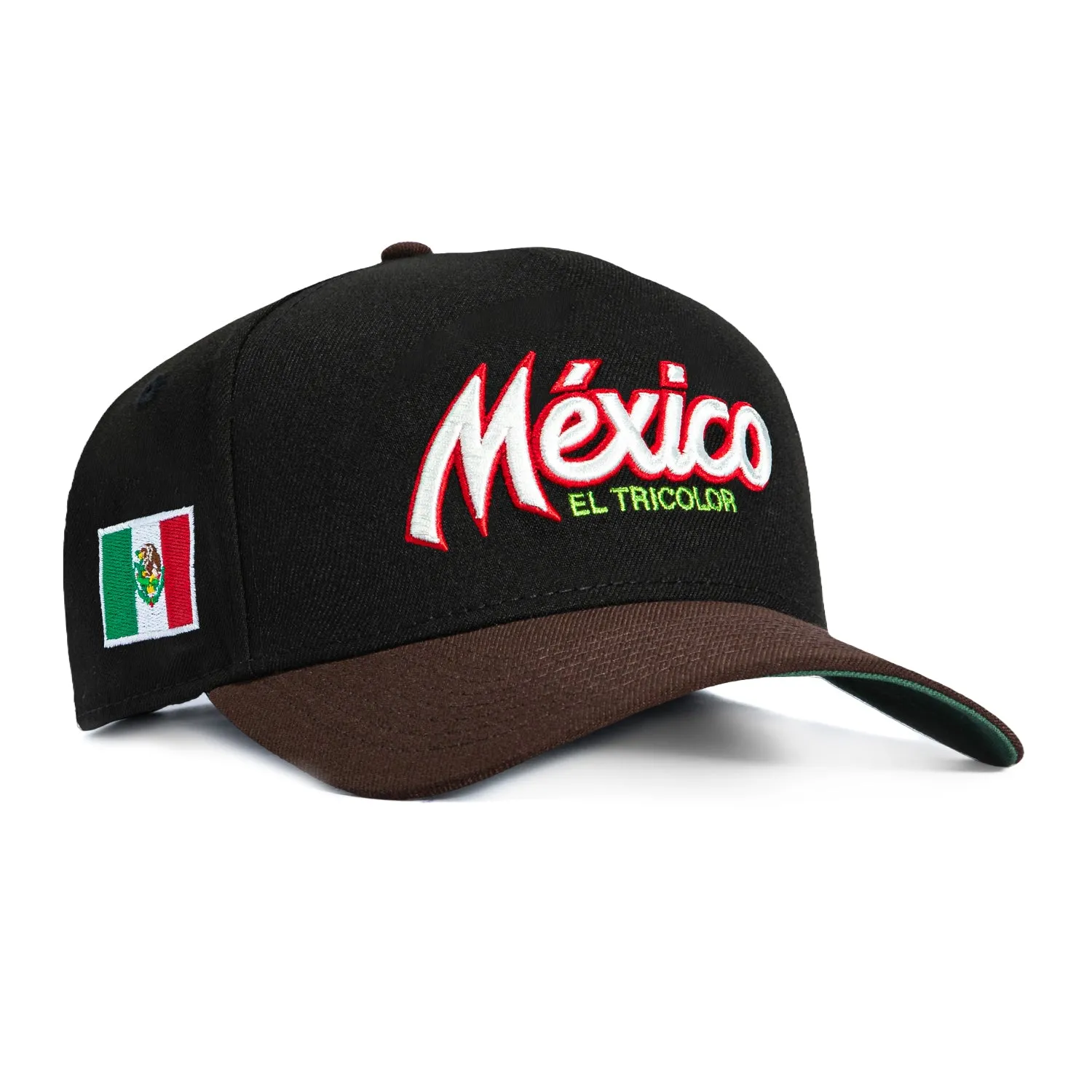 New Era 9Forty A-Frame Mexico El Tricolor Mexico Flag Patch Script Snapback Hat - Black, Brown sold by Hat Club