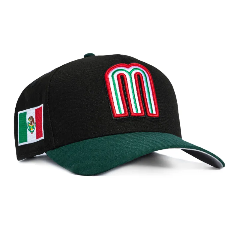 New Era 9Forty A-Frame Mexico World Baseball Classic Mexico Flag Patch Snapback Hat - Black, Green sold by Hat Club