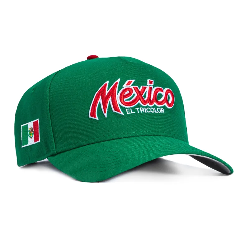 New Era 9Forty A-Frame Mexico El Tricolor Mexico Flag Patch Script Snapback Hat - Kelly Green sold by Hat Club