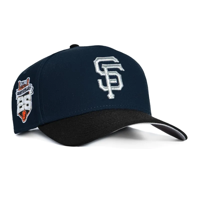 New Era 9Forty A-Frame San Francisco Giants 25th Anniversary Stadium Patch Snapback Hat - Navy, Black, Metallic Silver made by New Era