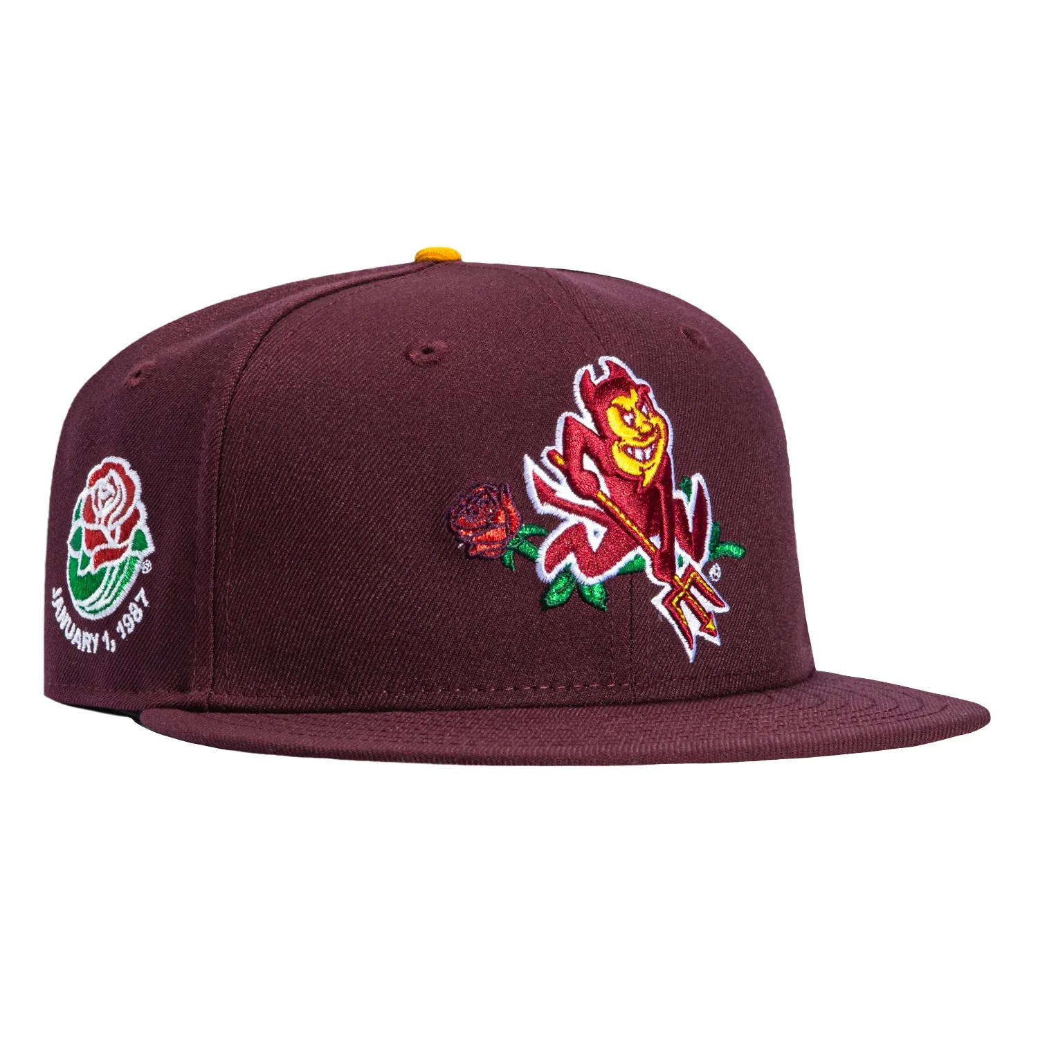 New Era 59Fifty Arizona State Sun Devils 1987 Rose Bowl Patch Sparky Rose Hat - Maroon sold by Hat Club