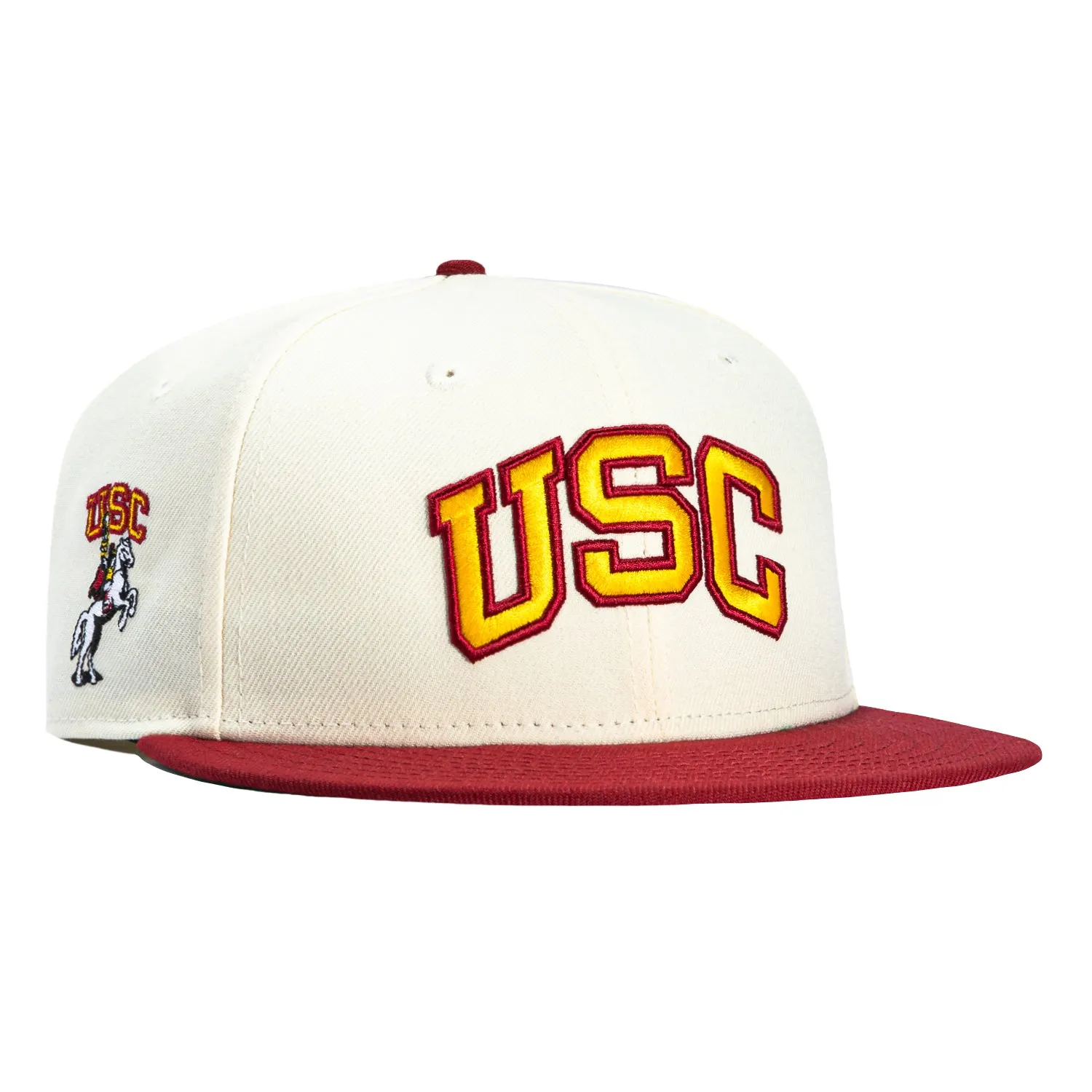 New Era 59Fifty USC Trojans Mascot Logo Patch Hat - White, Cardinal sold by Hat Club
