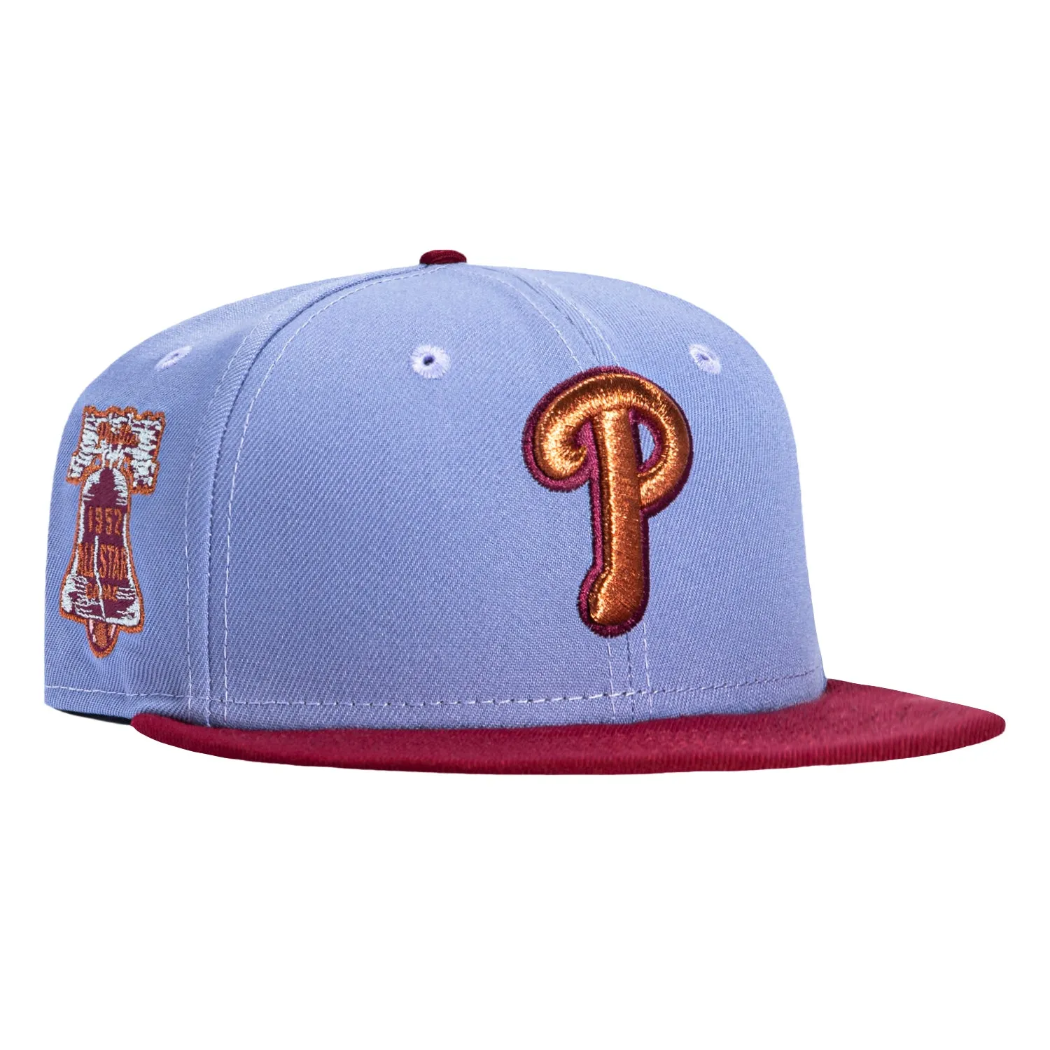 New Era 59Fifty Música Pack Philadelphia Phillies 1952 All Star Game Patch Hat - Lavender, Cardinal, Metallic Copper sold by Hat Club