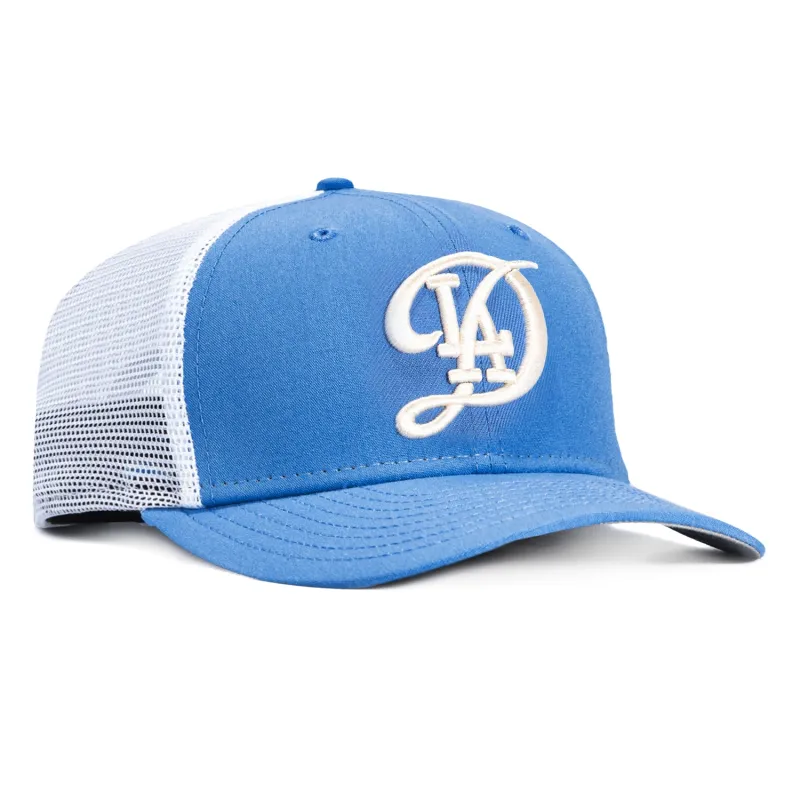New Era 9Seventy Los Angeles Dodgers 2024 City Connect Snapback Trucker Hat - Light Blue, White made by New Era