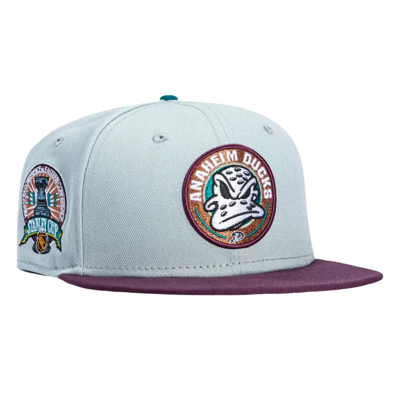 New Era 59Fifty Anaheim Ducks 2003 Stanley Cup Patch Alternate Pink UV Hat - Grey, Maroon sold by Hat Club