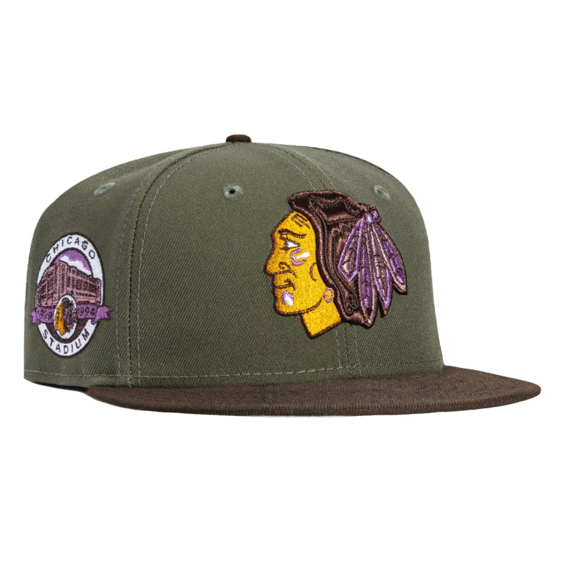 New Era 59Fifty Metallics Chicago Blackhawks Chicago Stadium Patch Hat - Olive, Brown made by New Era
