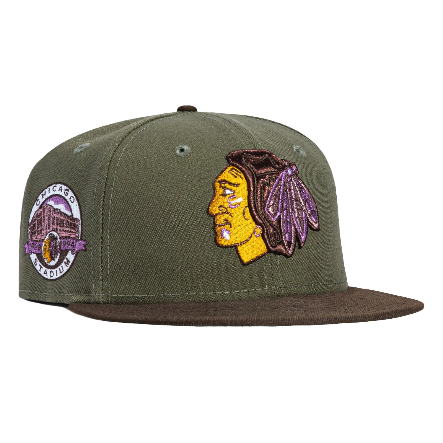 New Era 59Fifty Metallics Chicago Blackhawks Chicago Stadium Patch Hat - Olive, Brown sold by Hat Club