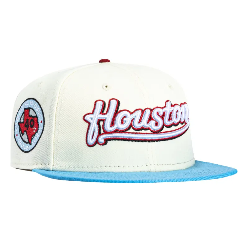 New Era 59Fifty Metallics Houston Astros 40th Anniversary Patch Script Hat - White, Light Blue sold by Hat Club