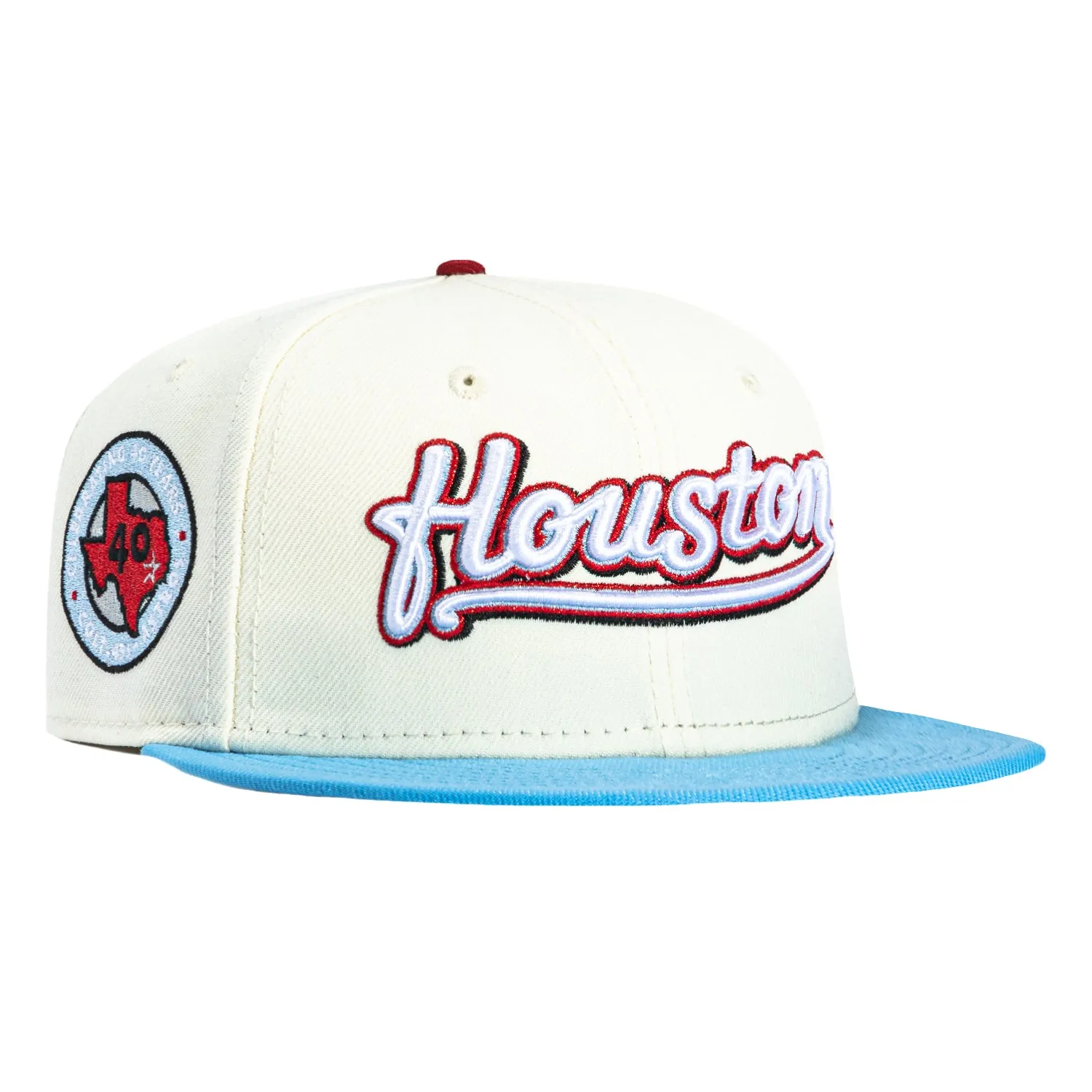 New Era 59Fifty Metallics Houston Astros 40th Anniversary Patch Script Hat - White, Light Blue sold by Hat Club