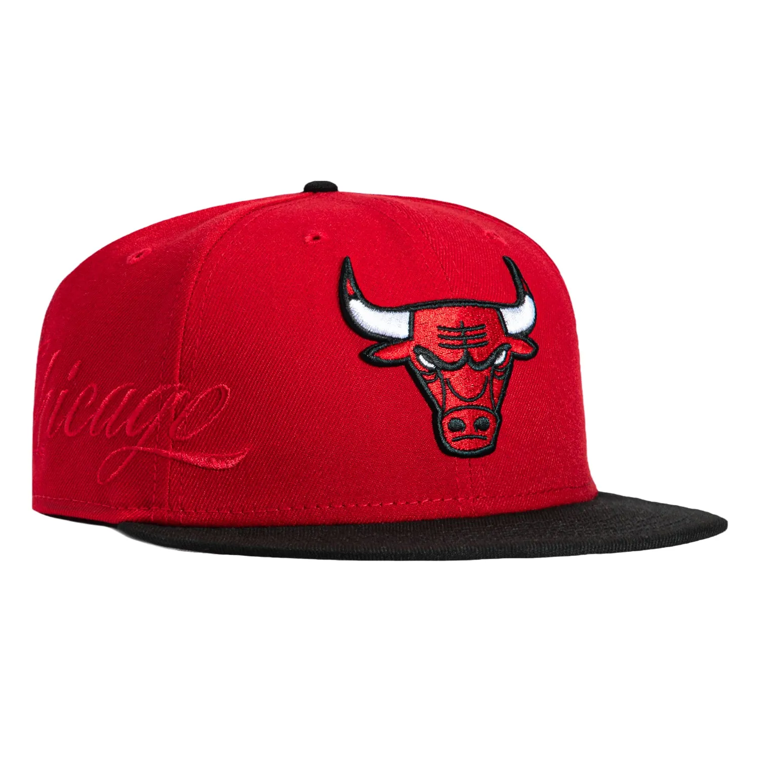 New Era 59Fifty Side Script Chicago Bulls Script Patch Hat - Red, Black sold by Hat Club
