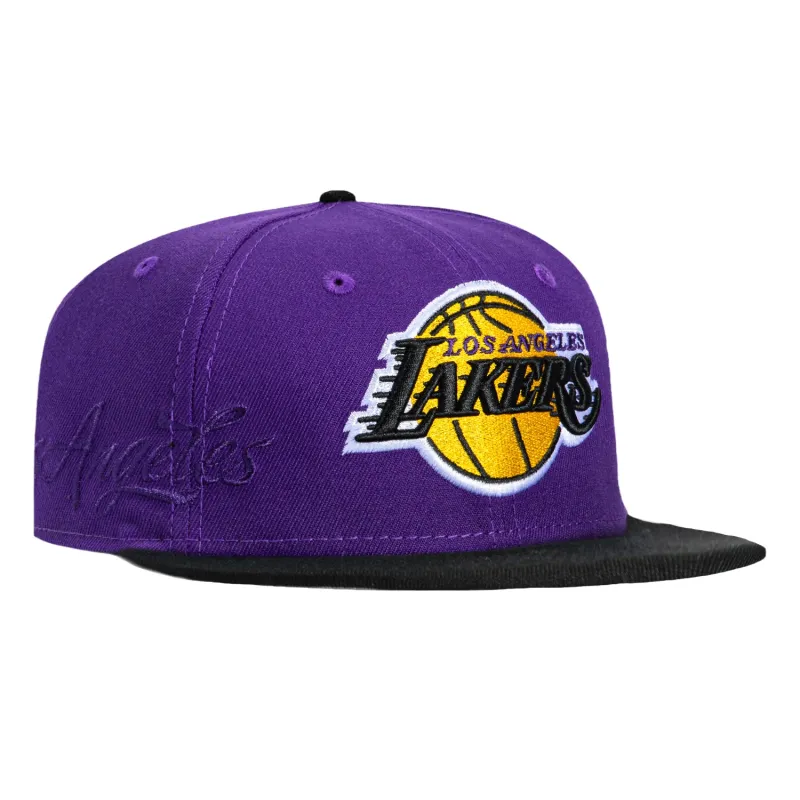 New Era 59Fifty Side Script Los Angeles Lakers Script Patch Hat - Purple, Black sold by Hat Club