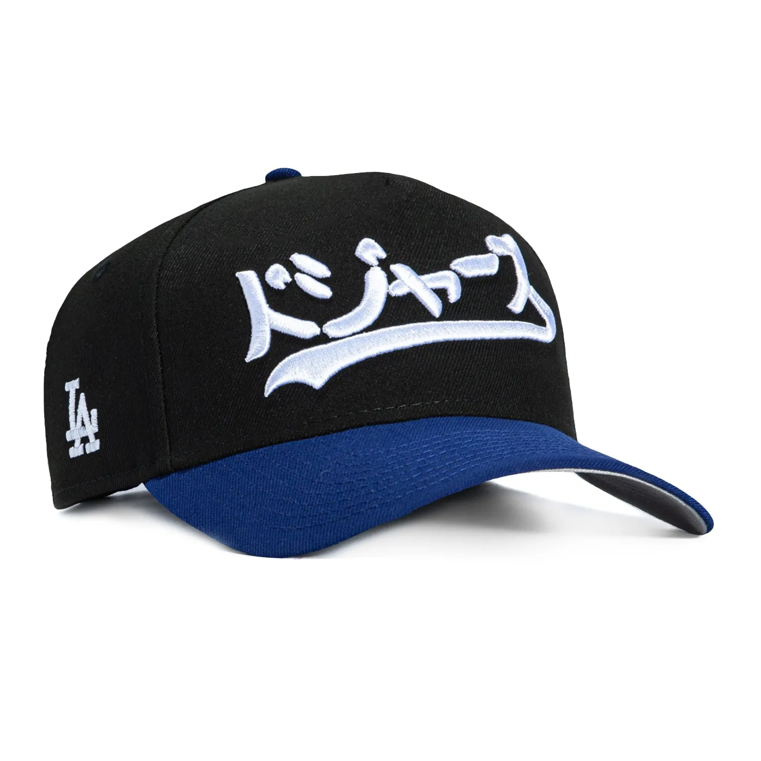 New Era 9Forty A-Frame Los Angeles Dodgers Logo Patch Katakana Script Snapback Hat - Black, Royal sold by Hat Club