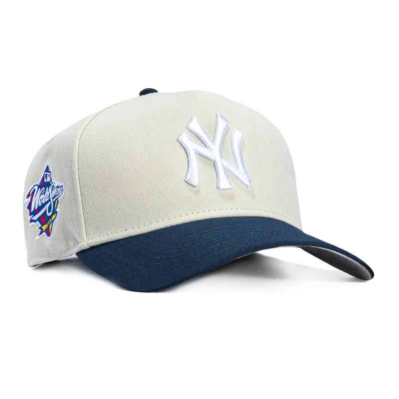 New Era 9Forty A-Frame New York Yankees 1998 World Series Patch Snapback Hat - Stone, Navy sold by Hat Club