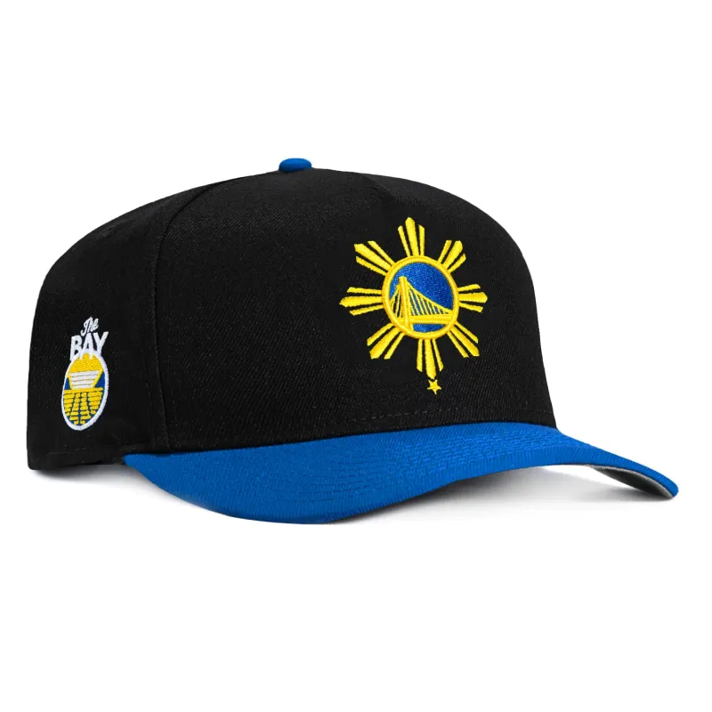 New Era 9Fifty A-Frame Golden State Warriors The Bay Patch Filipino Sun Snapback Hat - Black, Royal made by New Era