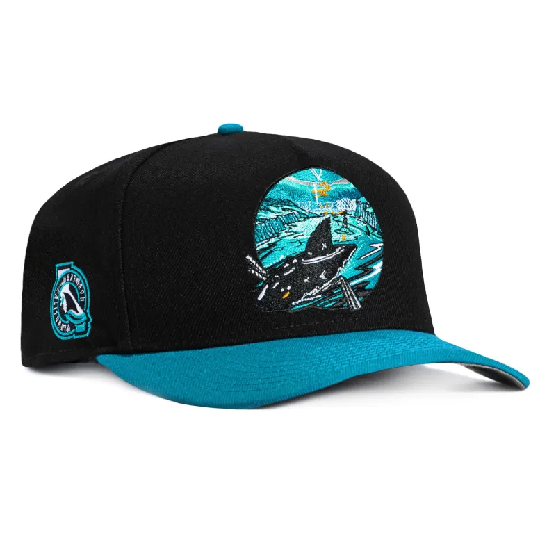 New Era 9Fifty A-Frame San Jose Sharks Logo Patch Open Water Snapback Hat - Black, Teal made by New Era