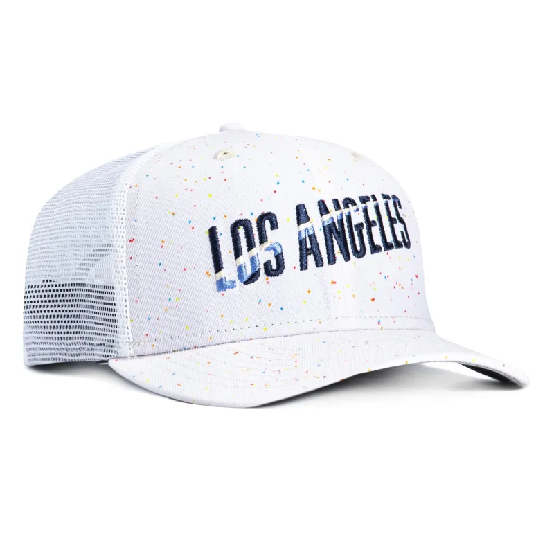New Era 9Seventy Los Angeles Dodgers 2024 City Connect Speckle Snapback Trucker Hat - White made by New Era
