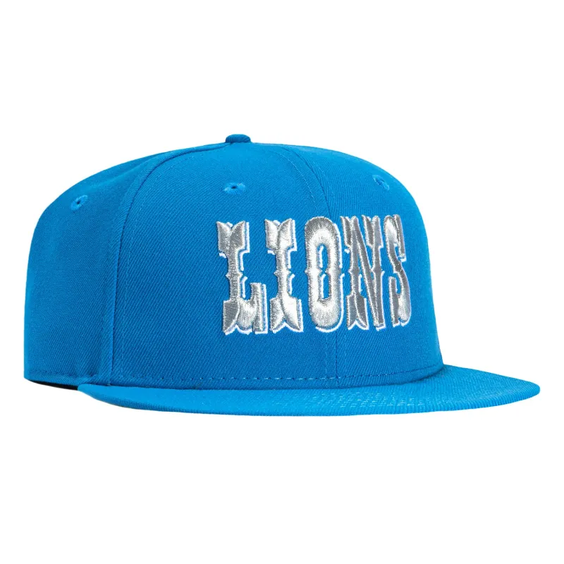 New Era 59Fifty Detroit Lions Word Hat - Light Blue, Metallic Silver sold by Hat Club