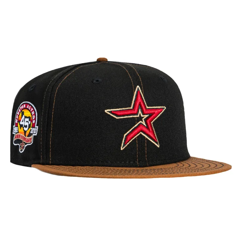 New Era 59Fifty Toasted Peanut Houston Astros 45th Anniversary Patch 2000 Contrast Stitch Hat - Black, Khaki sold by Hat Club