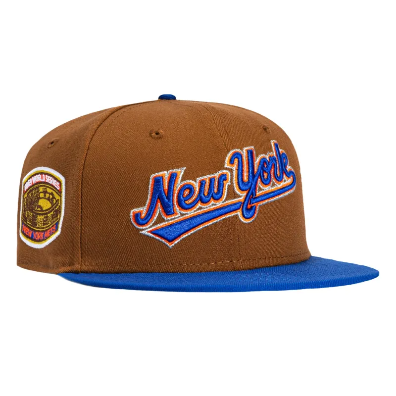 New Era 59Fifty Toasted Peanut New York Mets 1969 World Series Patch Script Pink UV Hat - Khaki, Royal sold by Hat Club