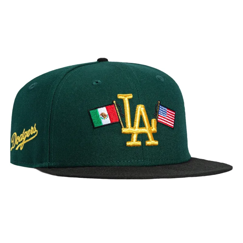 New Era 59Fifty Los Angeles Dodgers Logo Patch Mexico & USA Flag Hat - Green, Black sold by Hat Club