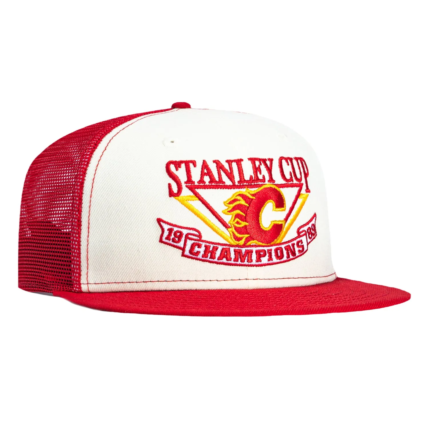 New Era 59Fifty Calgary Flames 1989 Champions Logo Trucker Hat - White, Red sold by Hat Club